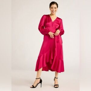 Sofia Jeans Pink Ruffle Long Sleeve Midi Dress S